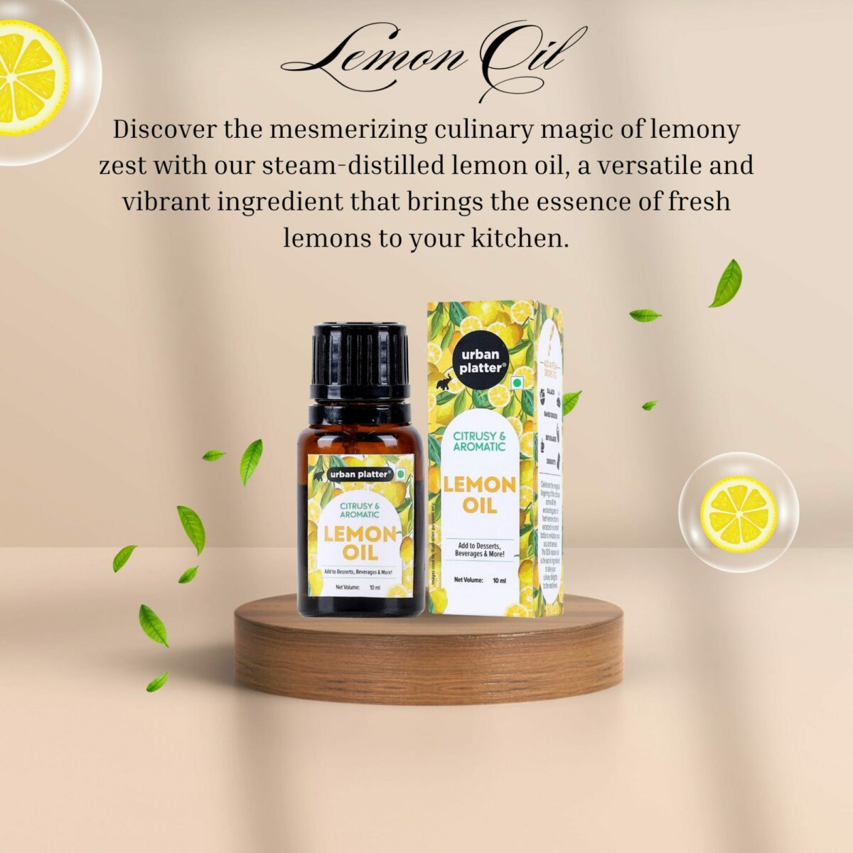 Urban Platter Lemon Oil, 10ml (For Cooking | 100% Pure | Strong Aroma | Refreshing Flavour)