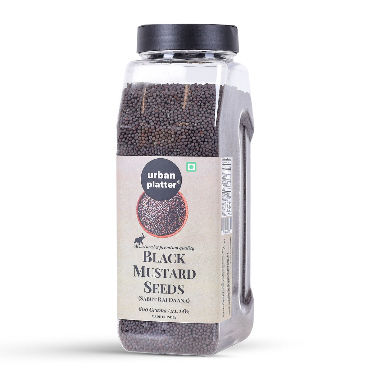Urban Platter Whole Black Mustard Seeds (Rai or Sarson) Shaker Jar, 600g /21.1oz [High Fibre, All Natural, Premium Quality]