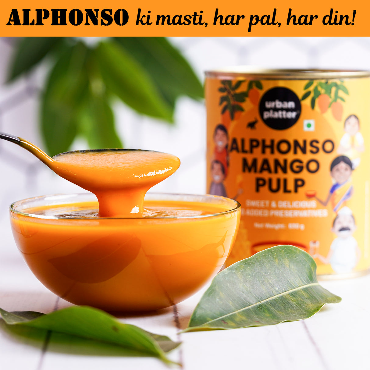 Urban Platter Alphonso Mango Pulp, 850g (Add to flavour lassi, baked goods, shakes, smoothies, desserts | Preservative-Free)