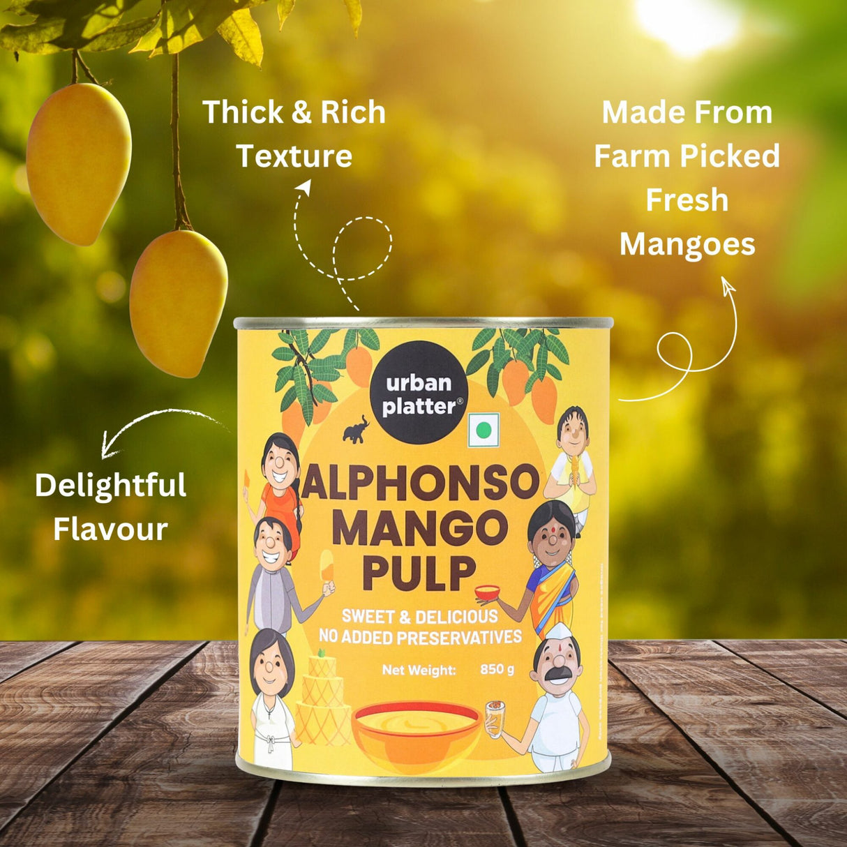 Urban Platter Alphonso Mango Pulp, 850g (Add to flavour lassi, baked goods, shakes, smoothies, desserts | Preservative-Free)