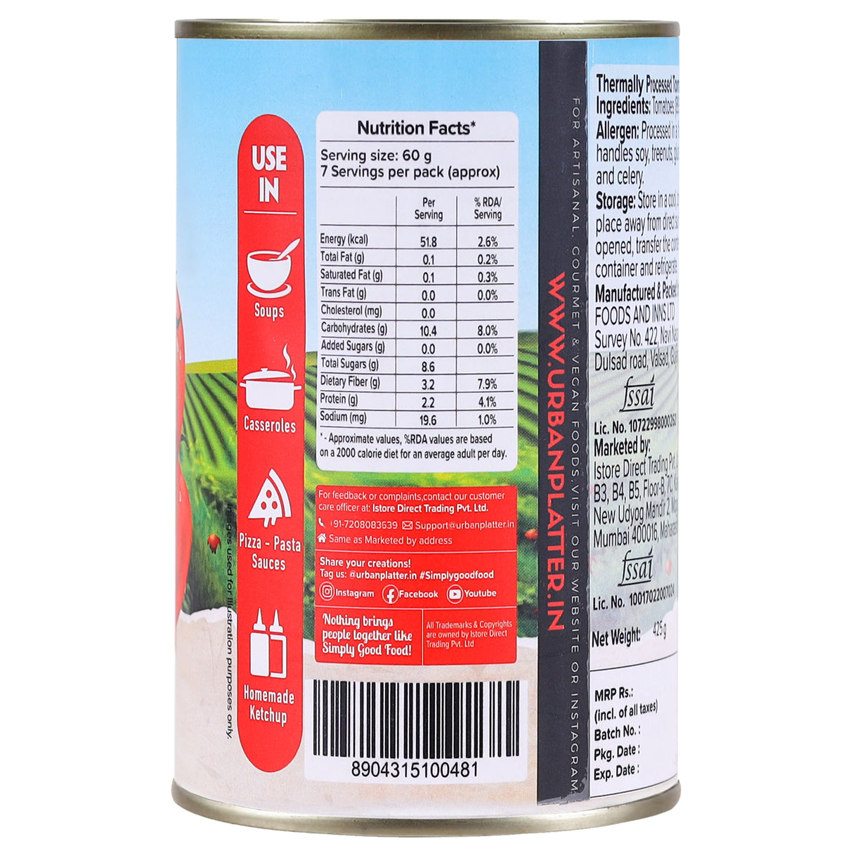 Urban Platter Tomato Paste Can, 425g [Pate de Tomate]