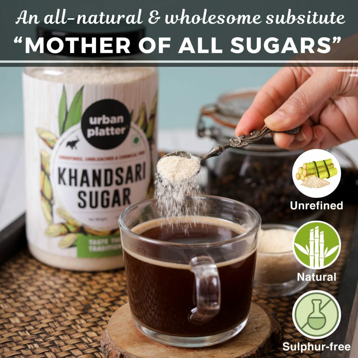 Urban Platter Khandsari Sugar, 1kg (Unrefined | Unbleached | Chemical free | Sugar Alternative)