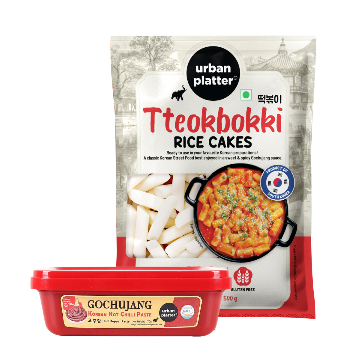 Urban Platter Classic Korean Gochujang, 170g + Korean Tteokbokki Rice Cakes, 500g Combo pack