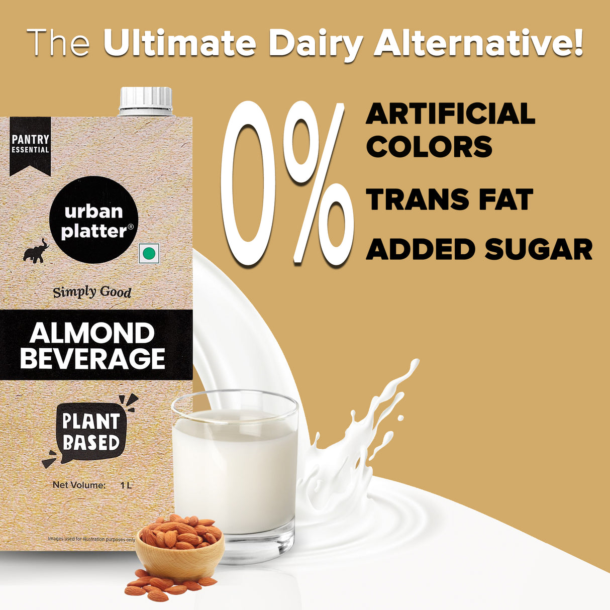 Urban Platter Almond Milk, 1 Litre [Unsweetened, Lactose-Free, Plant-Based Milk Alternative]