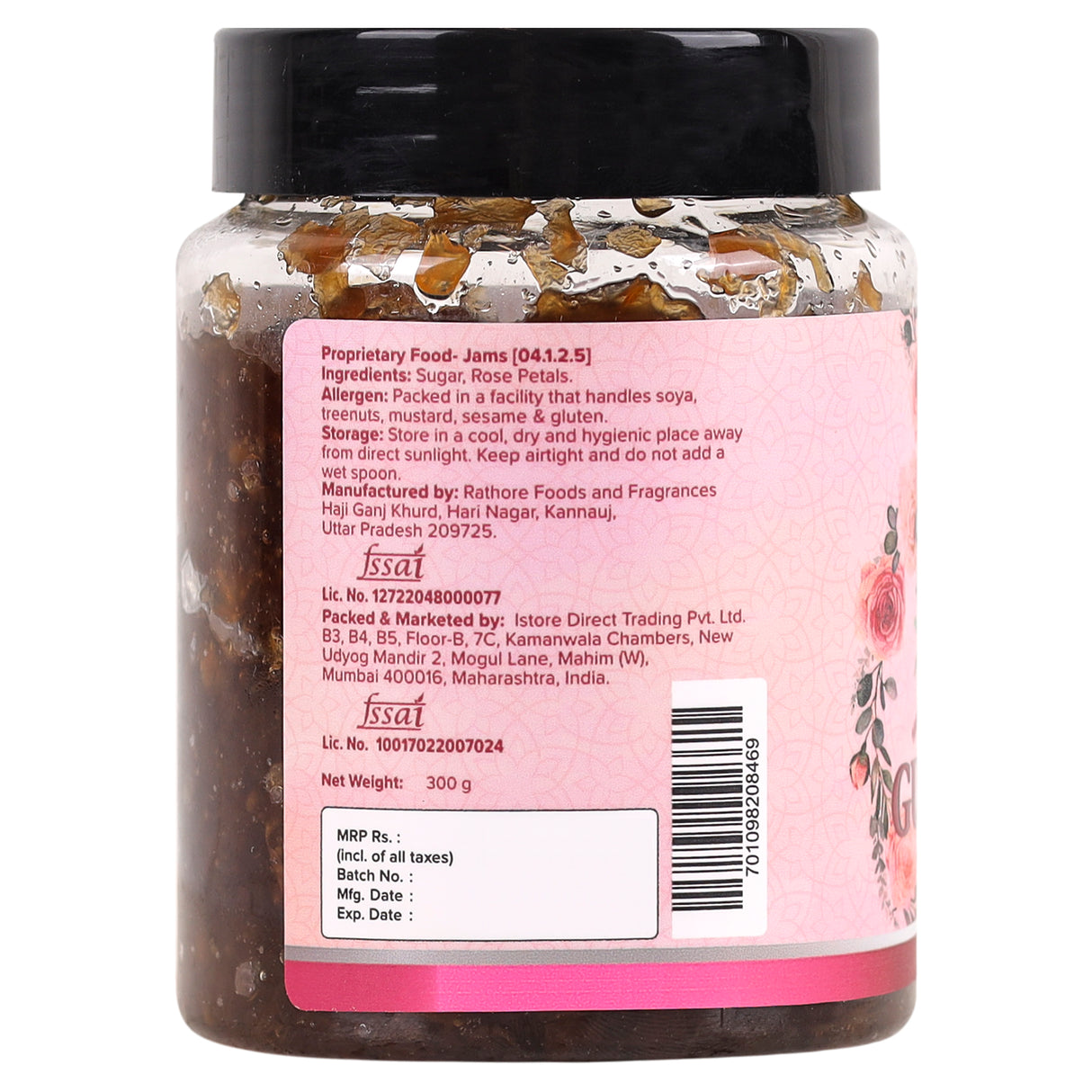 Urban Platter Natural Gulkand (Rose Petal Jam) [100% Natural | Sun Dried | Nature's Coolant | Made from Chaitri Roses]