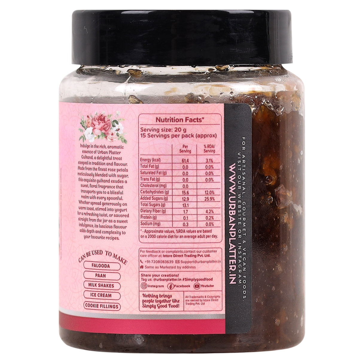 Urban Platter Natural Gulkand (Rose Petal Jam) [100% Natural | Sun Dried | Nature's Coolant | Made from Chaitri Roses]
