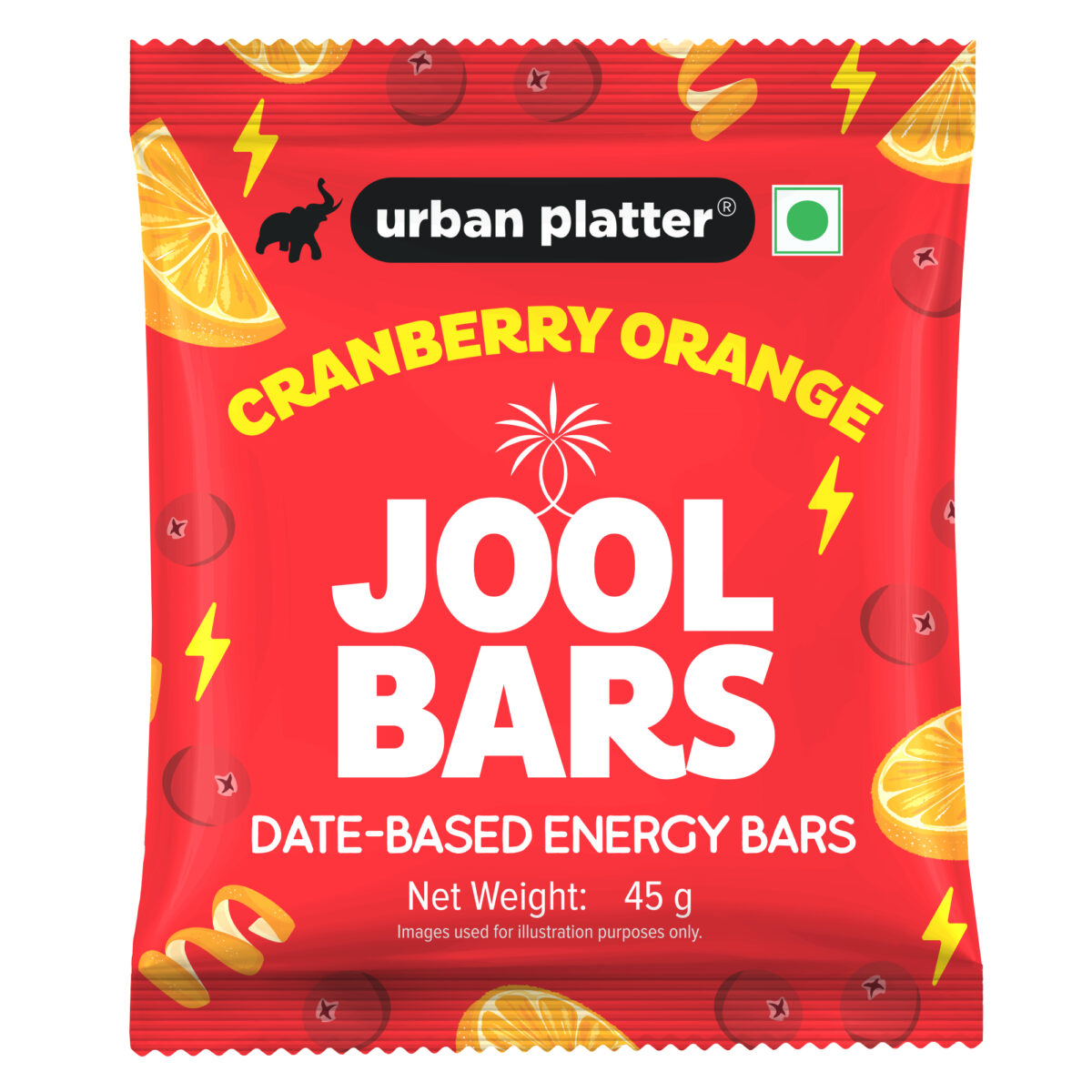 Urban Platter Cranberry Orange Jool Bars, 45g (Medjool Date Based | Energy Bars | Pack of 1 | Plant Based | With Rolled Oats and Almond Flour)