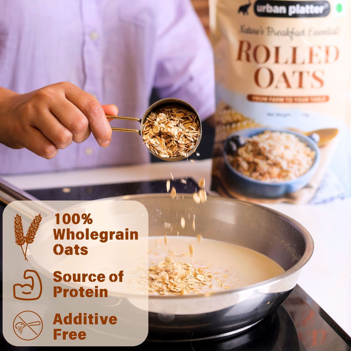 Rolled Oats, 1Kg (100% Whole Grain | High-fibre | High-Protein)