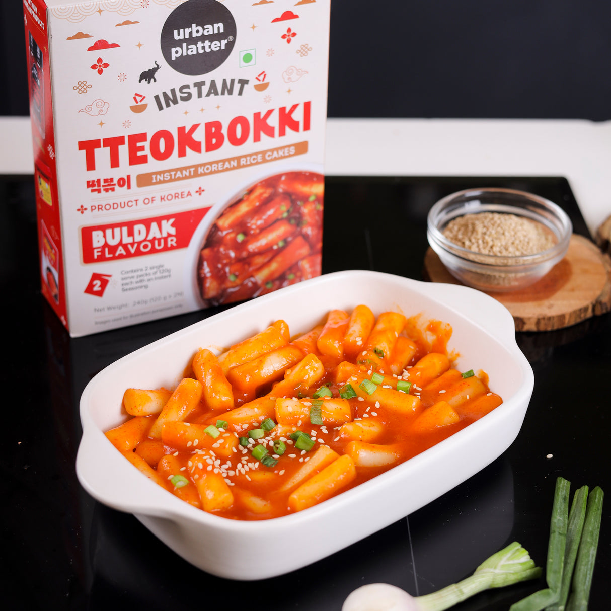 Urban Platter Instant Tteokbokki - Buldak, 240g (With Seasoning Premix |  Spicy Snack | Soft and Chewy Rice Cakes | Korean Street Delicacy)