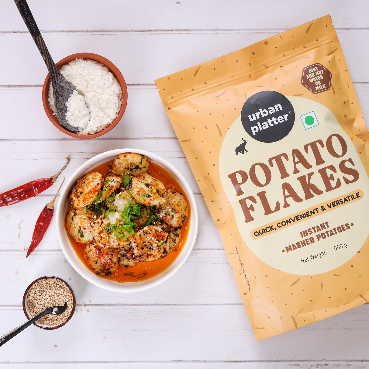 Urban Platter Potato Flakes, 500 g (Dehydrated Potato Flakes | Ready to Use Dried Potato Bits | Quick and Convenient)