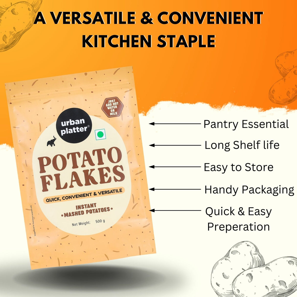 Urban Platter Potato Flakes, 500 g (Dehydrated Potato Flakes | Ready to Use Dried Potato Bits | Quick and Convenient)