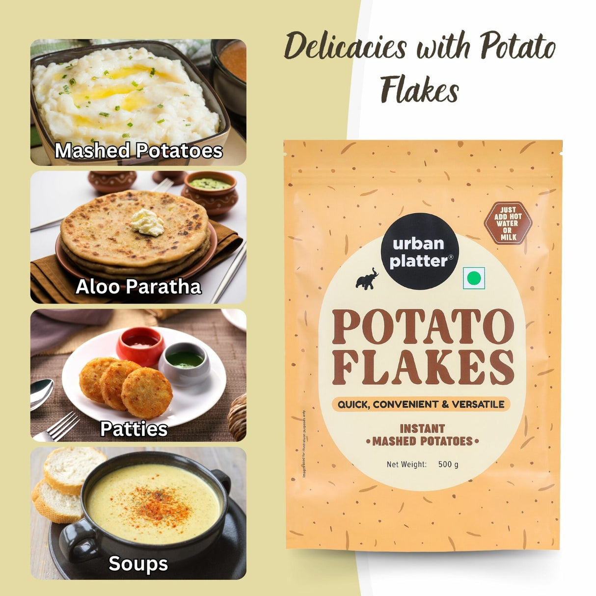 Urban Platter Potato Flakes, 500 g (Dehydrated Potato Flakes | Ready to Use Dried Potato Bits | Quick and Convenient)