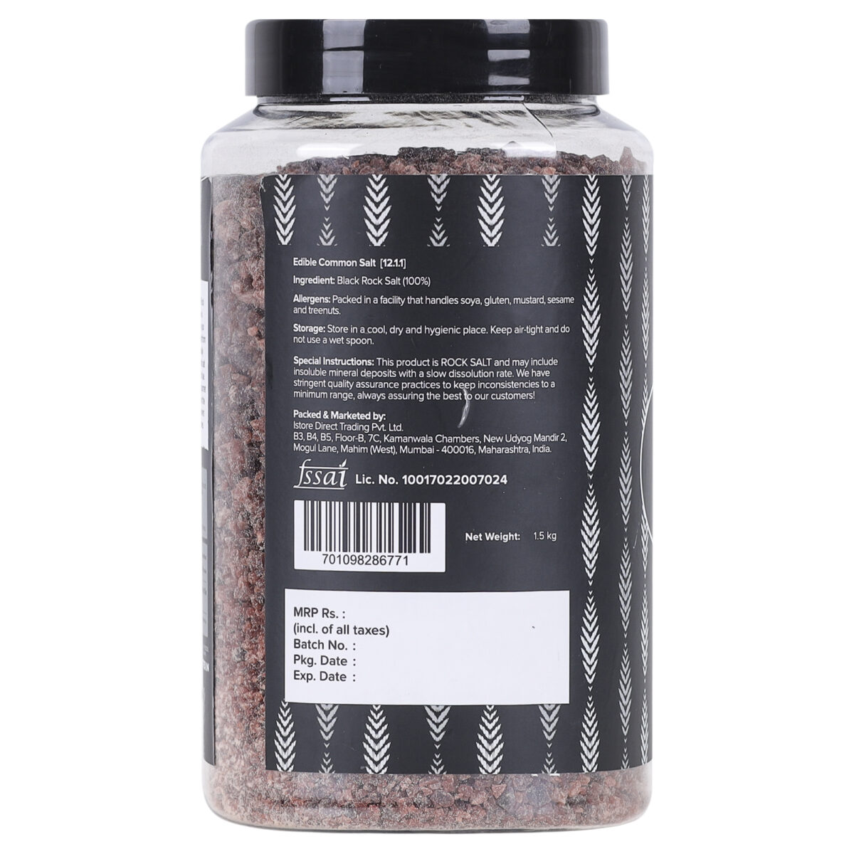 Urban Platter Black Rock Salt Granules, 1.5 kg (Kala Namak | Black Salt Crystals | Additive Free)