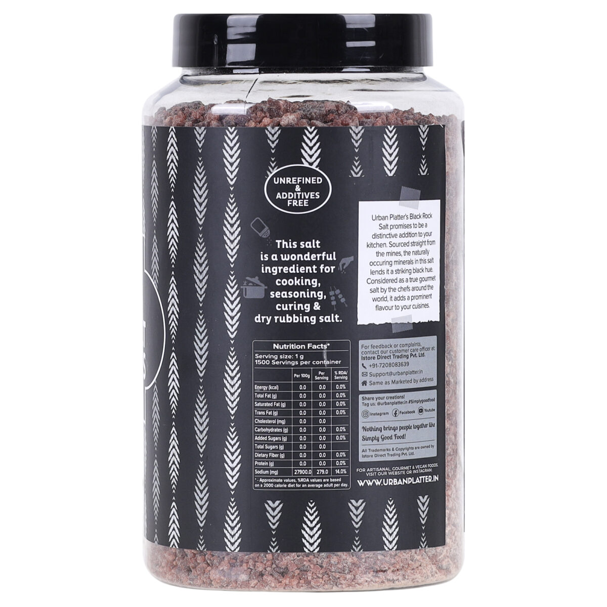 Urban Platter Black Rock Salt Granules, 1.5 kg (Kala Namak | Black Salt Crystals | Additive Free)