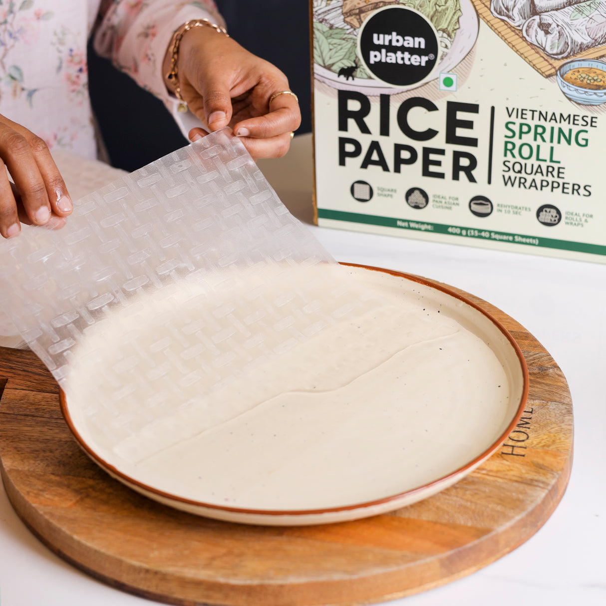 Urban Platter Square Rice Paper Sheets, 400g (Vietnamese Spring Roll Wrappers |  Gluten Free | 22 cm each | Easy To Roll)