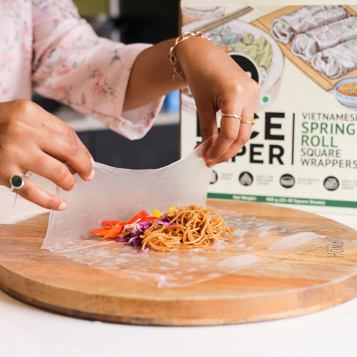 Urban Platter Square Rice Paper Sheets, 400g (Vietnamese Spring Roll Wrappers |  Gluten Free | 22 cm each | Easy To Roll)