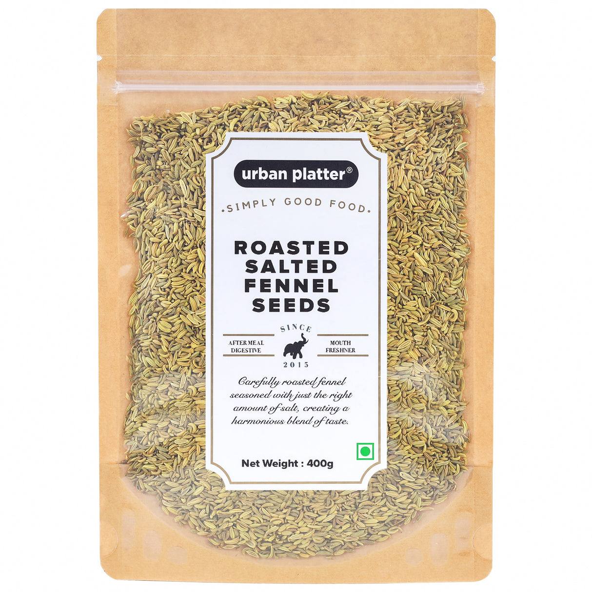 Urban Platter Roasted Salted Fennel Seeds, 400g [Saunf | After Meal Digestive | Mouth Freshener]