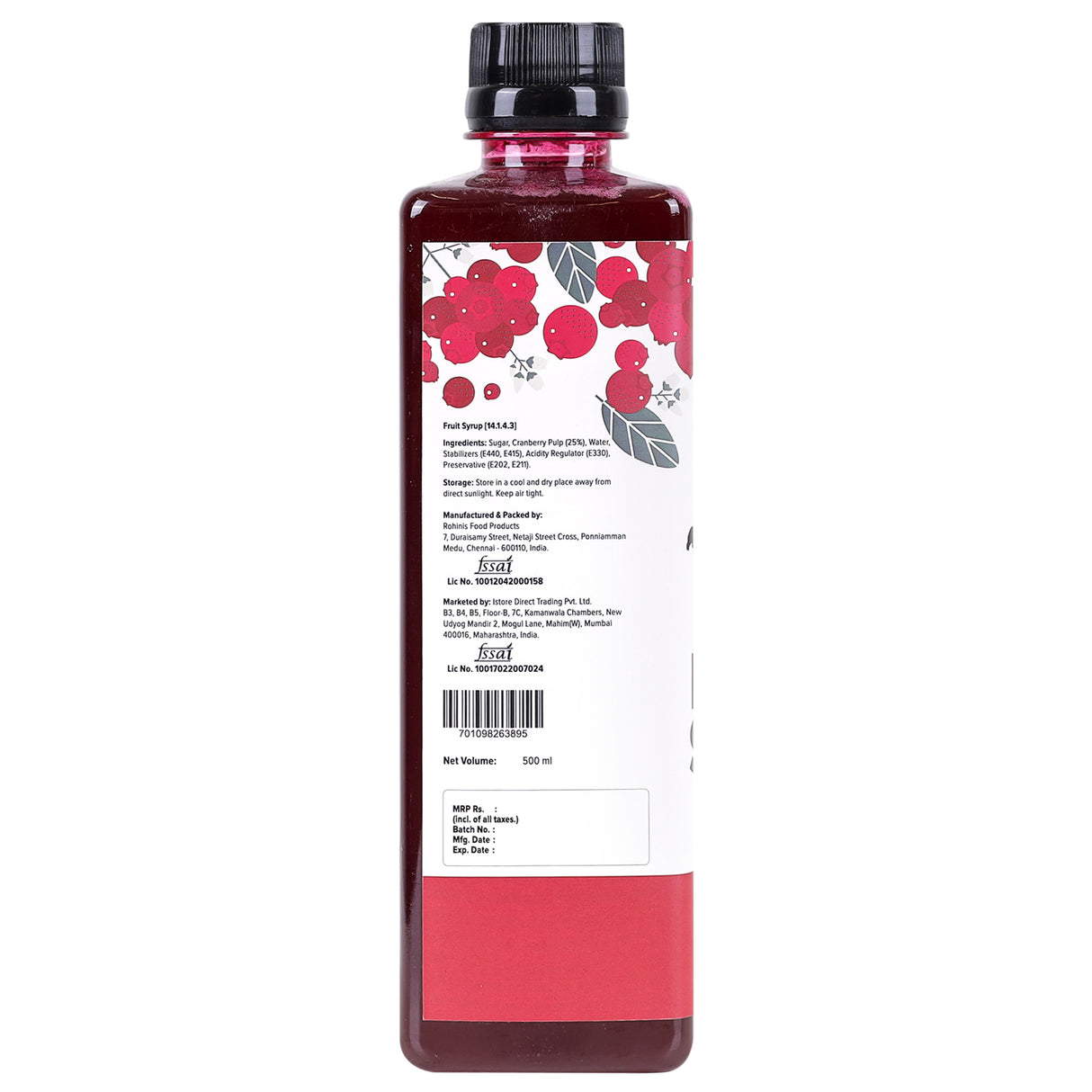 Urban Platter Cranberry Syrup, 500ml [Thick, Made From Real Fruits]