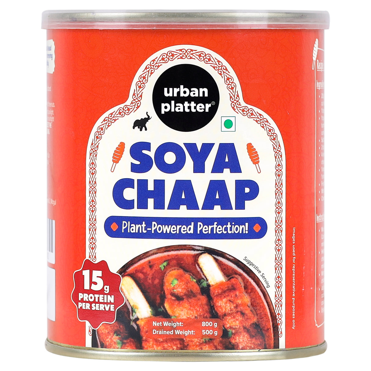 Urban Platter Soya Chaap in Brine, 800g (Canned | Chunks on Stick | Drained Weight - 500g, Rich in Plant Protein| Soy Chap)