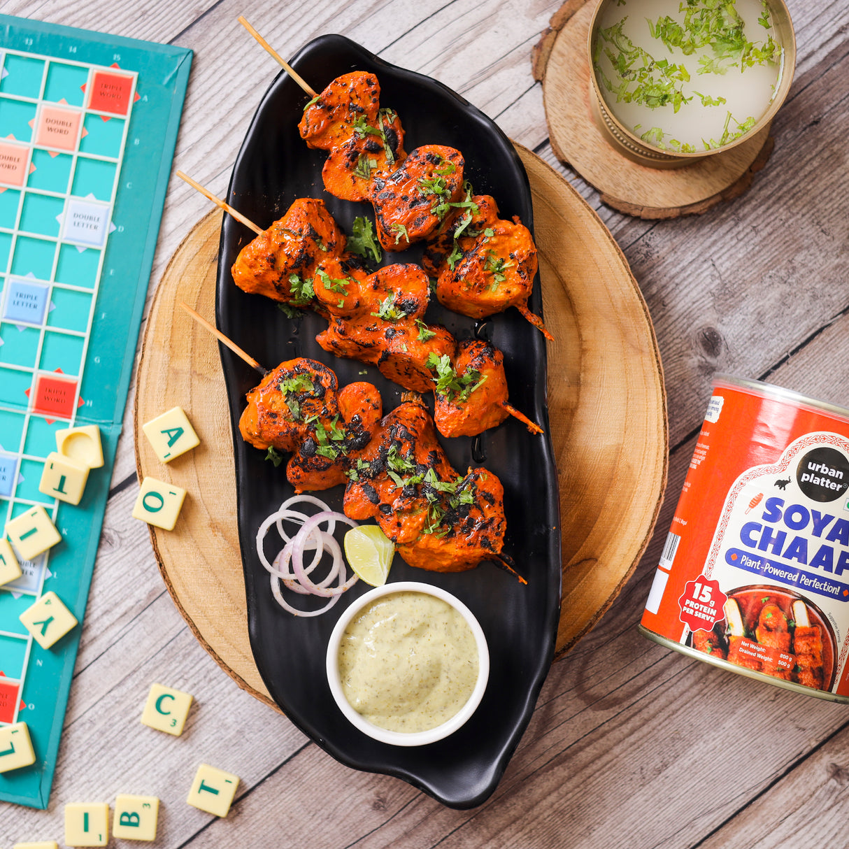 Urban Platter Soya Chaap in Brine, 800g (Canned | Chunks on Stick | Drained Weight - 500g, Rich in Plant Protein| Soy Chap)