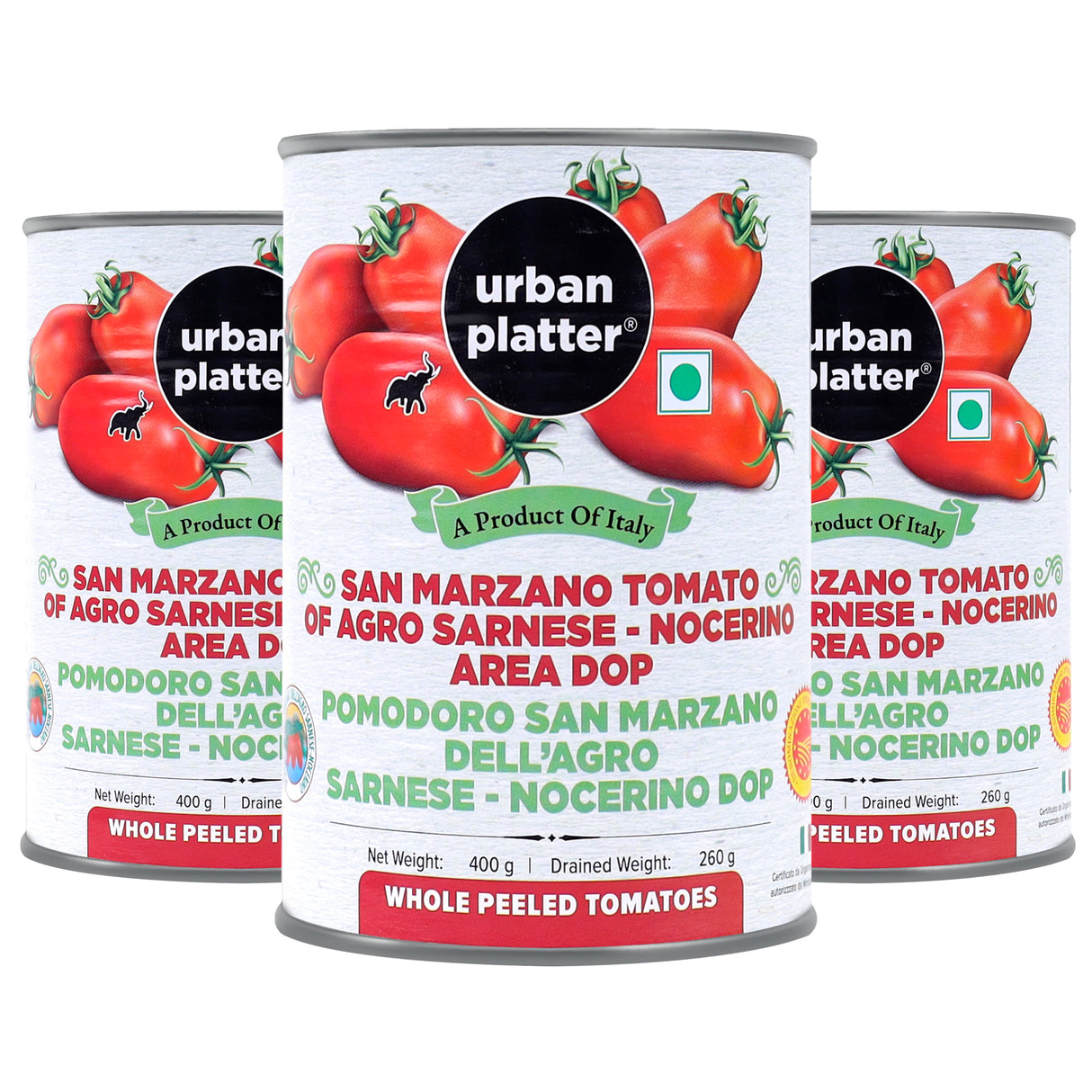 Urban Platter San Marzano Whole Peeled Tomatoes in Tomato Juice, 400g / 14oz [Drained Weight 260g, DOP, Tomates pelles dans le jus, Product of Italy]