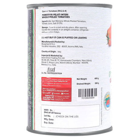 Urban Platter San Marzano Whole Peeled Tomatoes in Tomato Juice, 400g / 14oz [Drained Weight 260g, DOP, Tomates pelles dans le jus, Product of Italy]