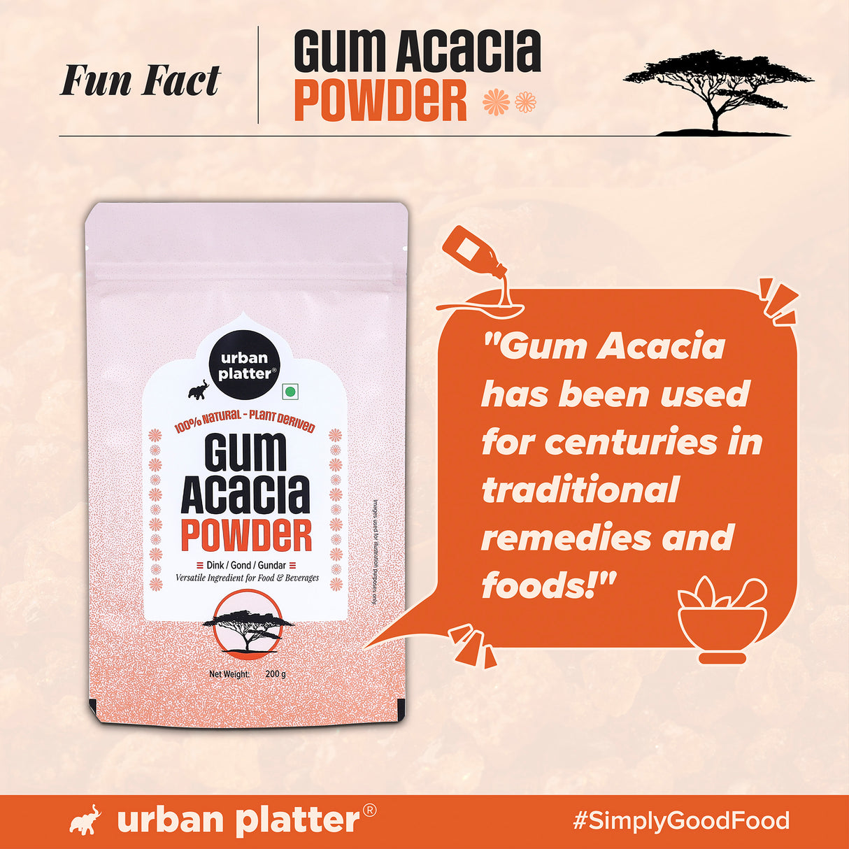 Urban Platter Gum Acacia Powder, 200g (Dink, Gond, Gunder)