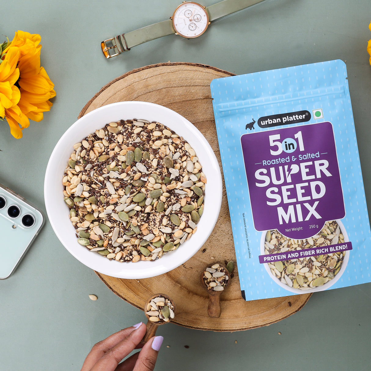 Urban Platter 5-in-1 Super Seed Mix, 250g (Roasted and Salted | Sunflower | Pumpkin | Flax | Watermelon | White Sesame)