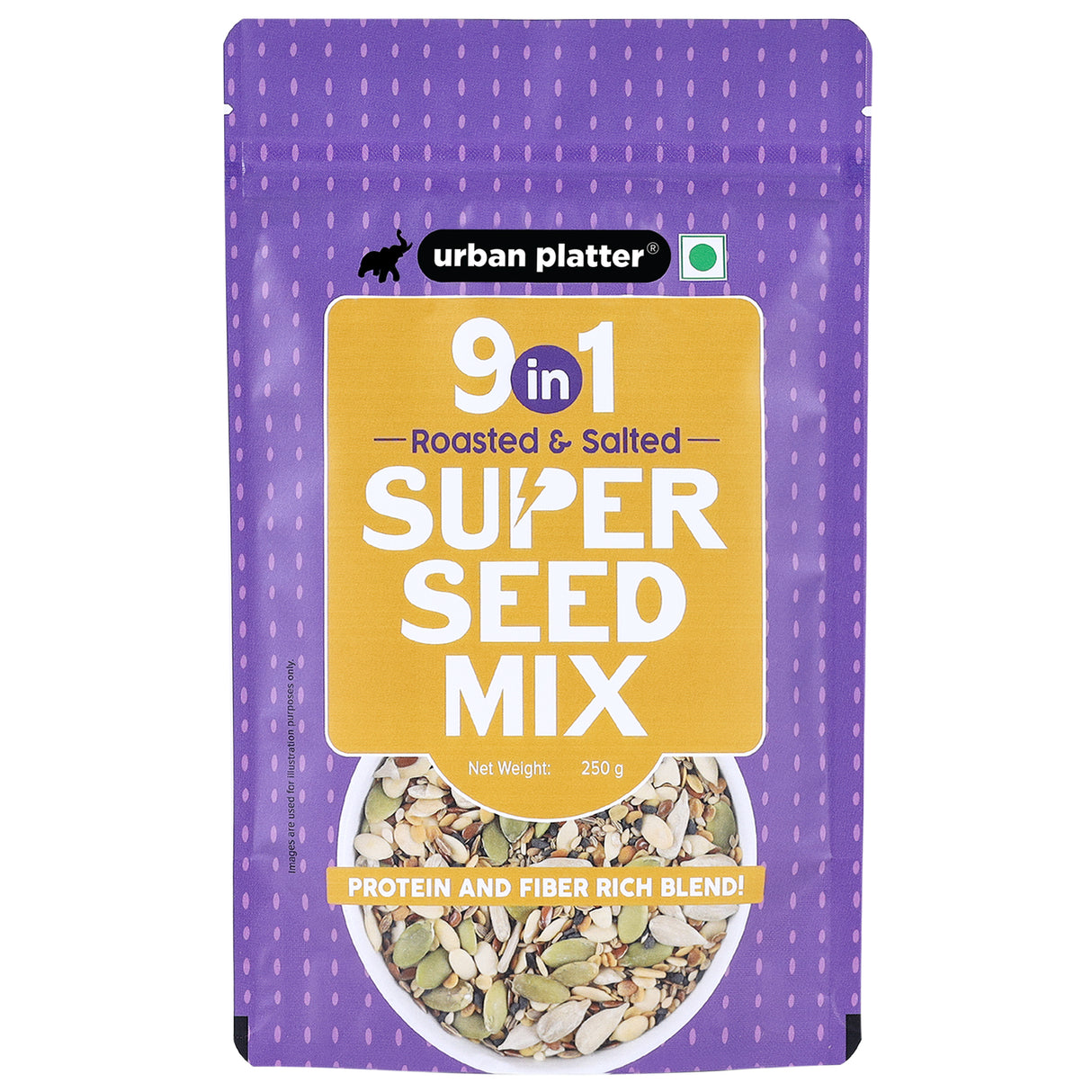 Urban Platter 9-in-1 Super Seed Mix, 250g (Roasted and Salted | Sunflower | Watermelon | Flax | Pumpkin | White and Black Sesame | Split Coriander | Dill | Carom)