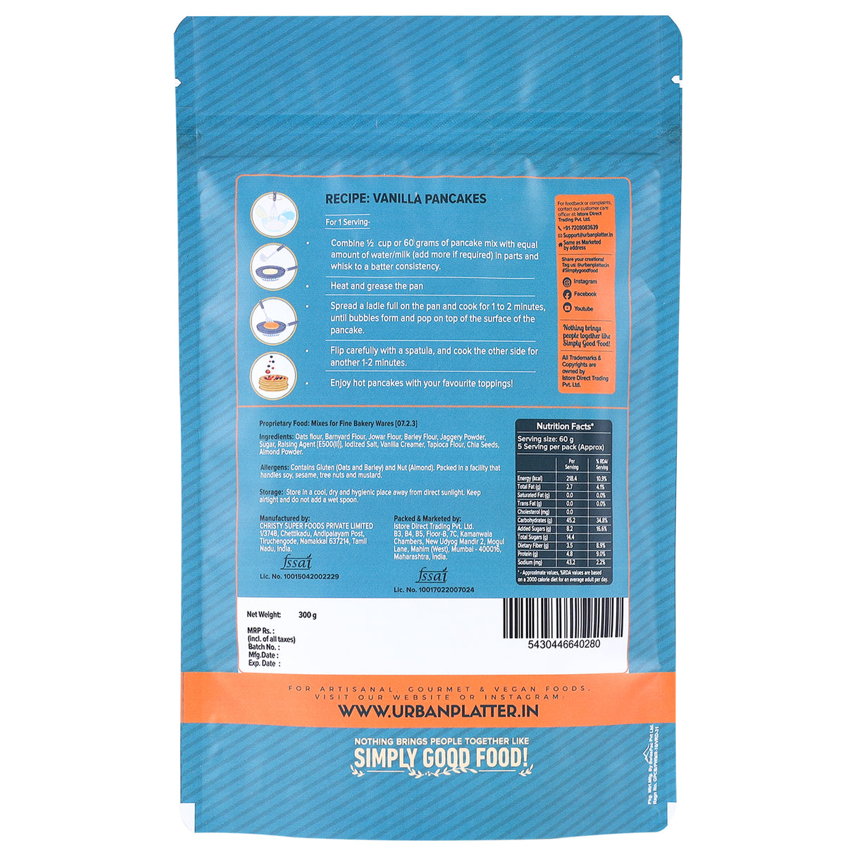 Urban Platter Vanilla Pancake Mix, [Goodness of Millets, Wheat Free, Just Add Water]