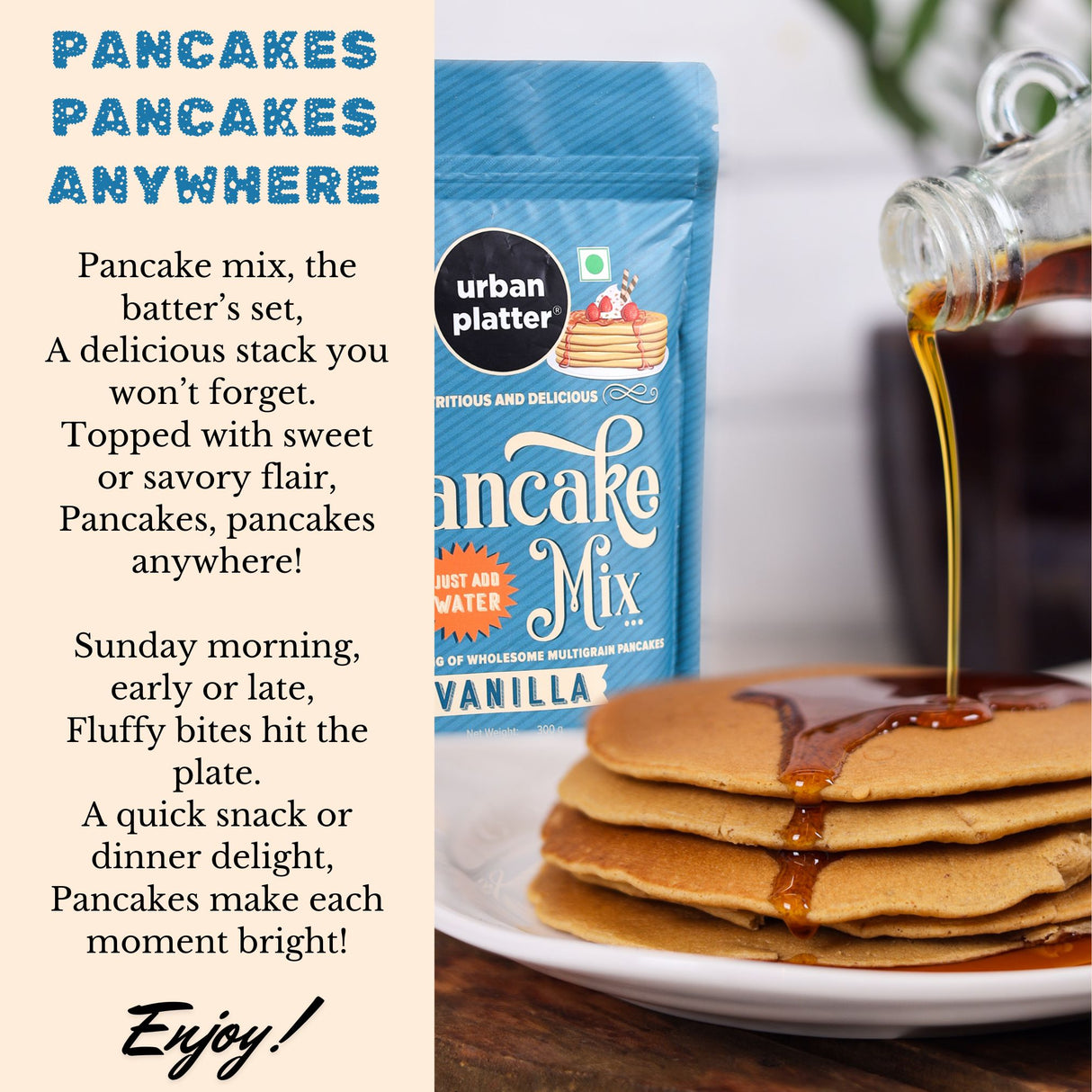 Urban Platter Vanilla Pancake Mix, [Goodness of Millets, Wheat Free, Just Add Water]