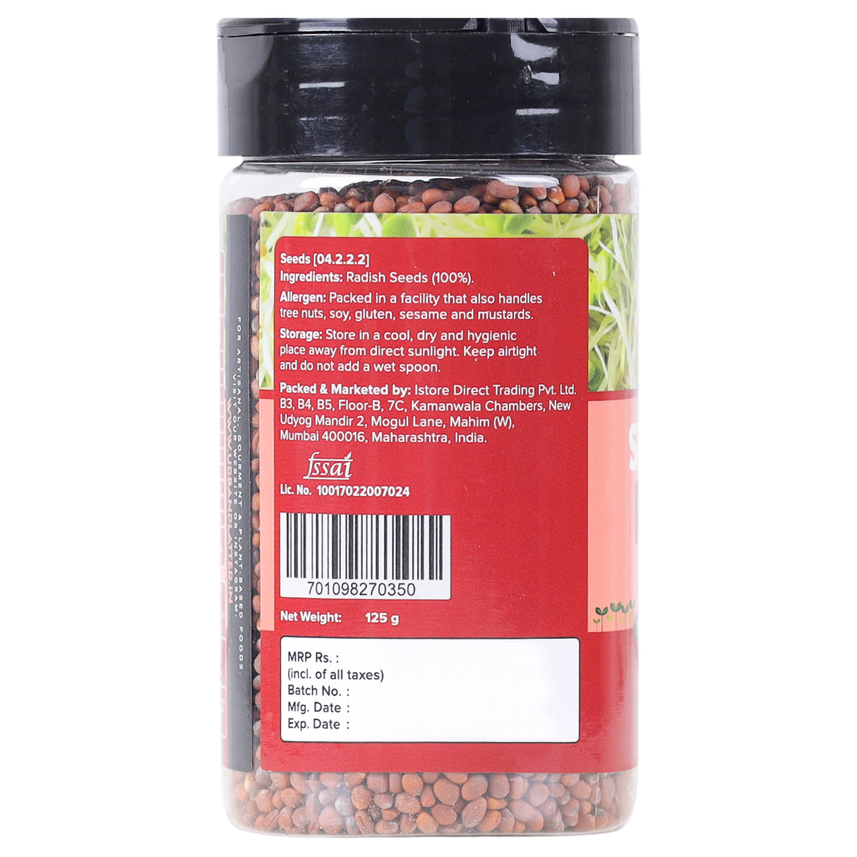 Urban Platter Microgreens Radish Sprouting Seeds Shaker Jar, 125g / 4.4oz [Nutritious Addition to Salads & Sandwiches]