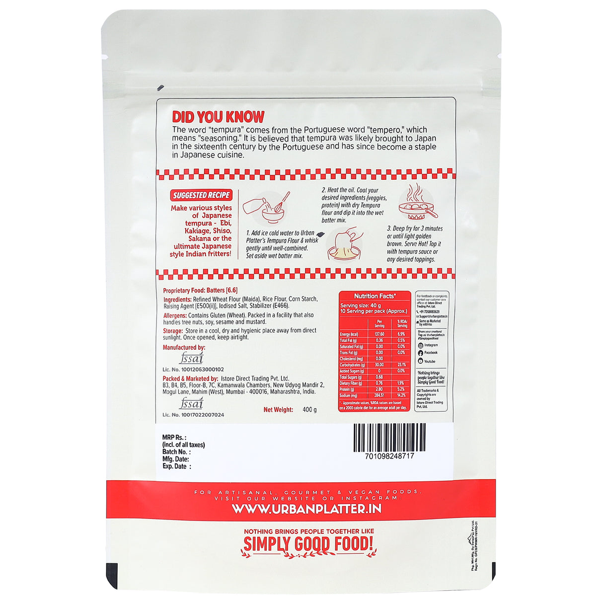 Urban Platter Japanese Style Tempura Batter Mix, 400g