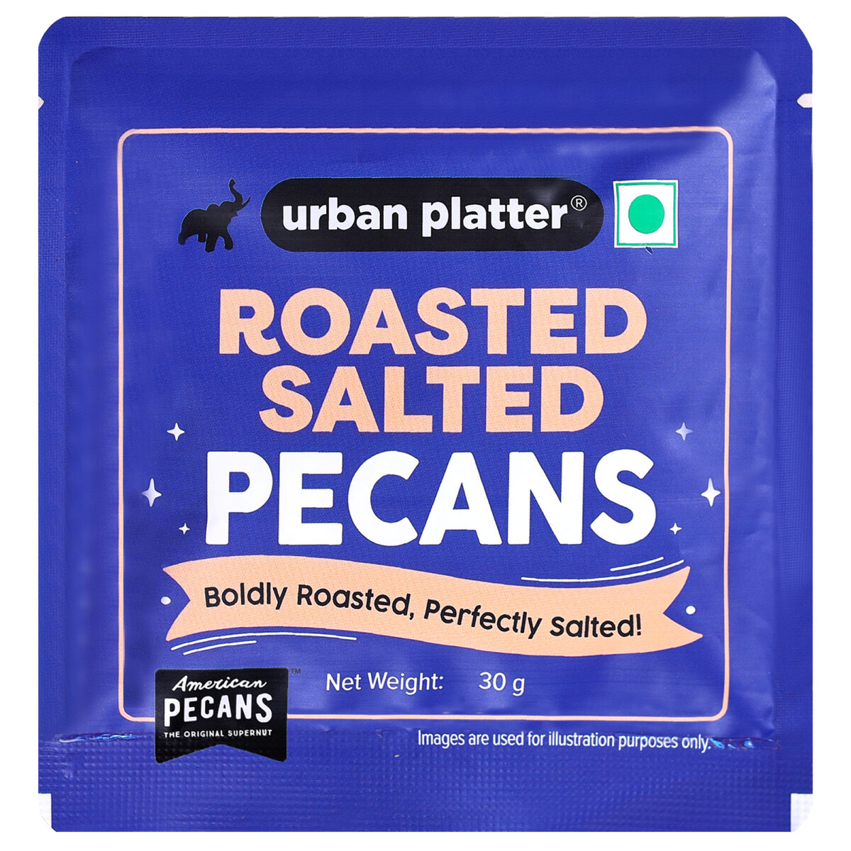 Urban Platter Roasted Salted Pecan, 30 g (On the Go Snack | Travel Pack | Seasoned with Pink Salt)