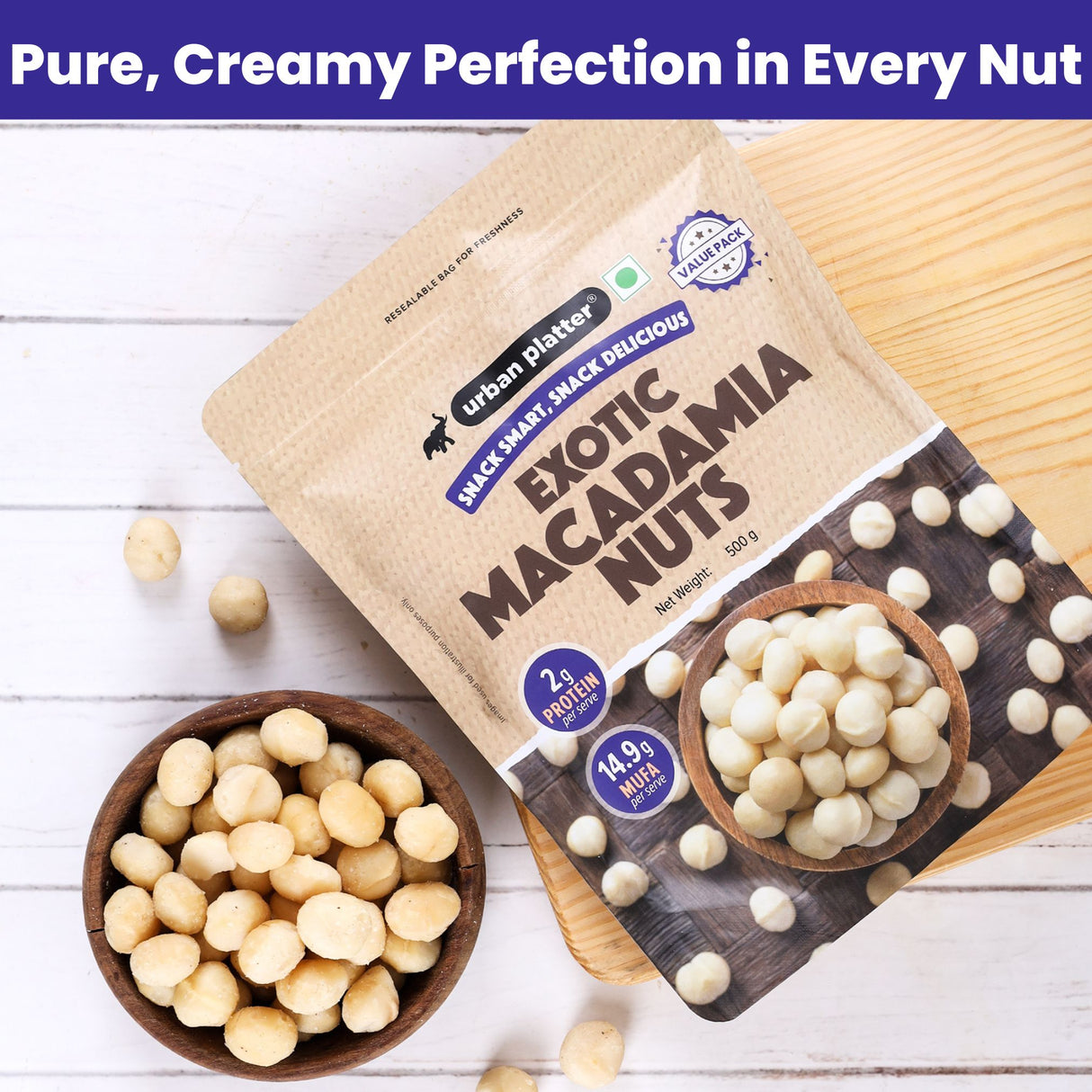 Urban Platter Bold and Exotic Macadamia Nuts, 500g (Grade A, Crunchy, perfect for guilt-free snacking)