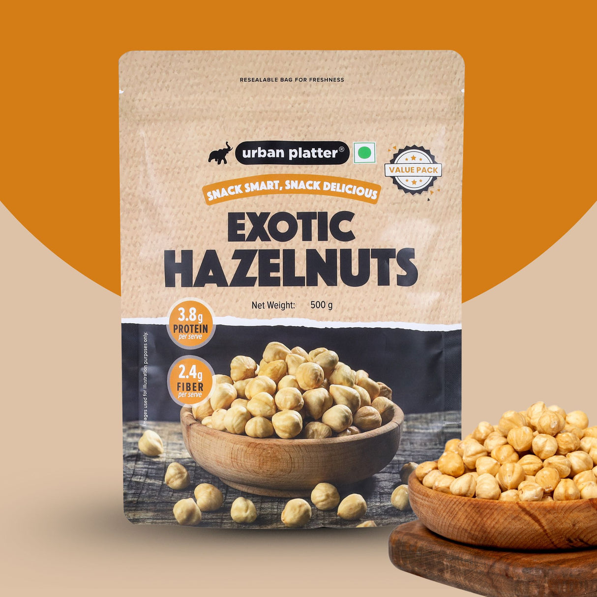 Urban Platter Exotic Hazelnut Kernels, 500g (Protein & Fibre-Rich | Nutrient-Dense | Perfect for Snacking & Desserts)