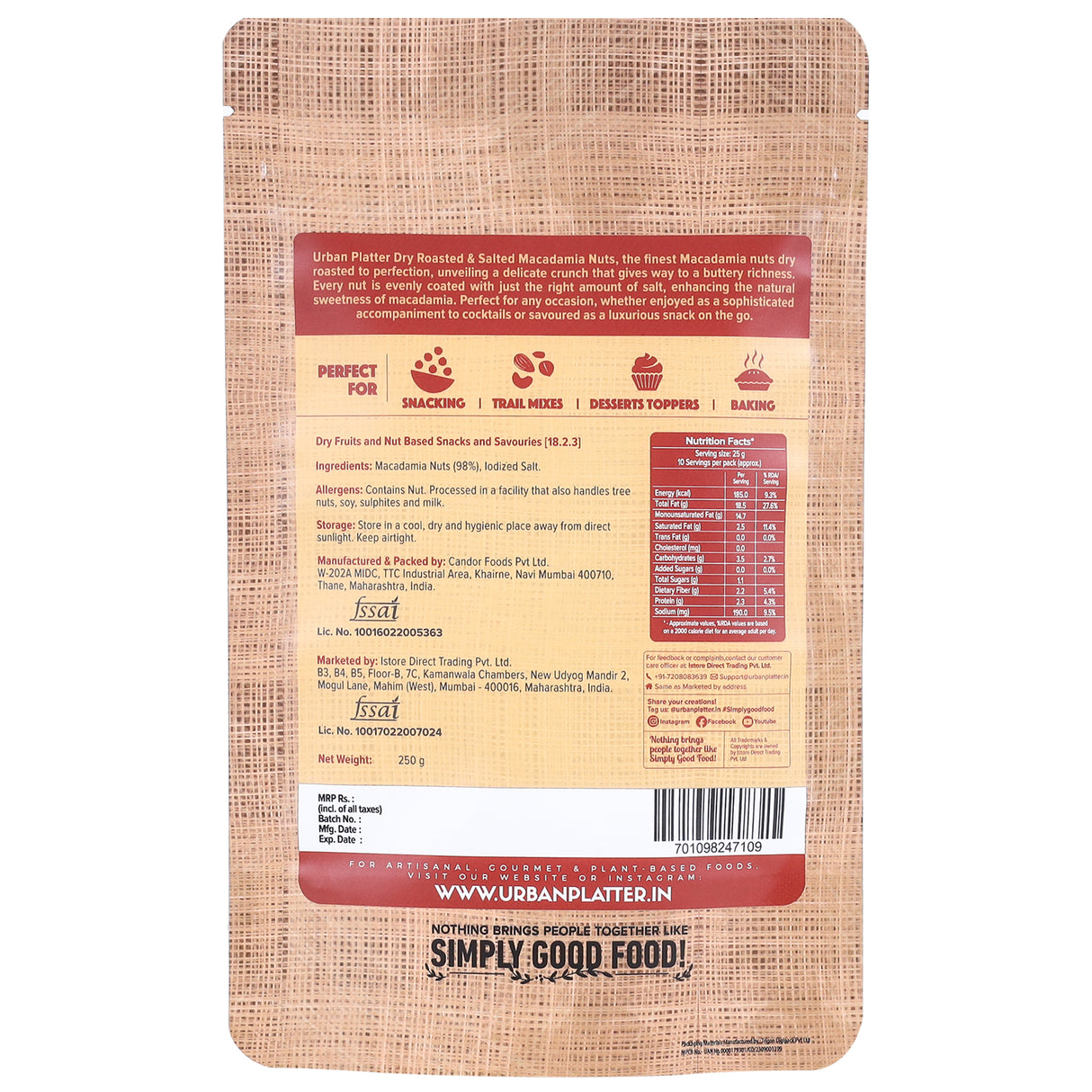 Urban Platter Sea Salt Dry-Roasted Macadamia Nuts, 250g
