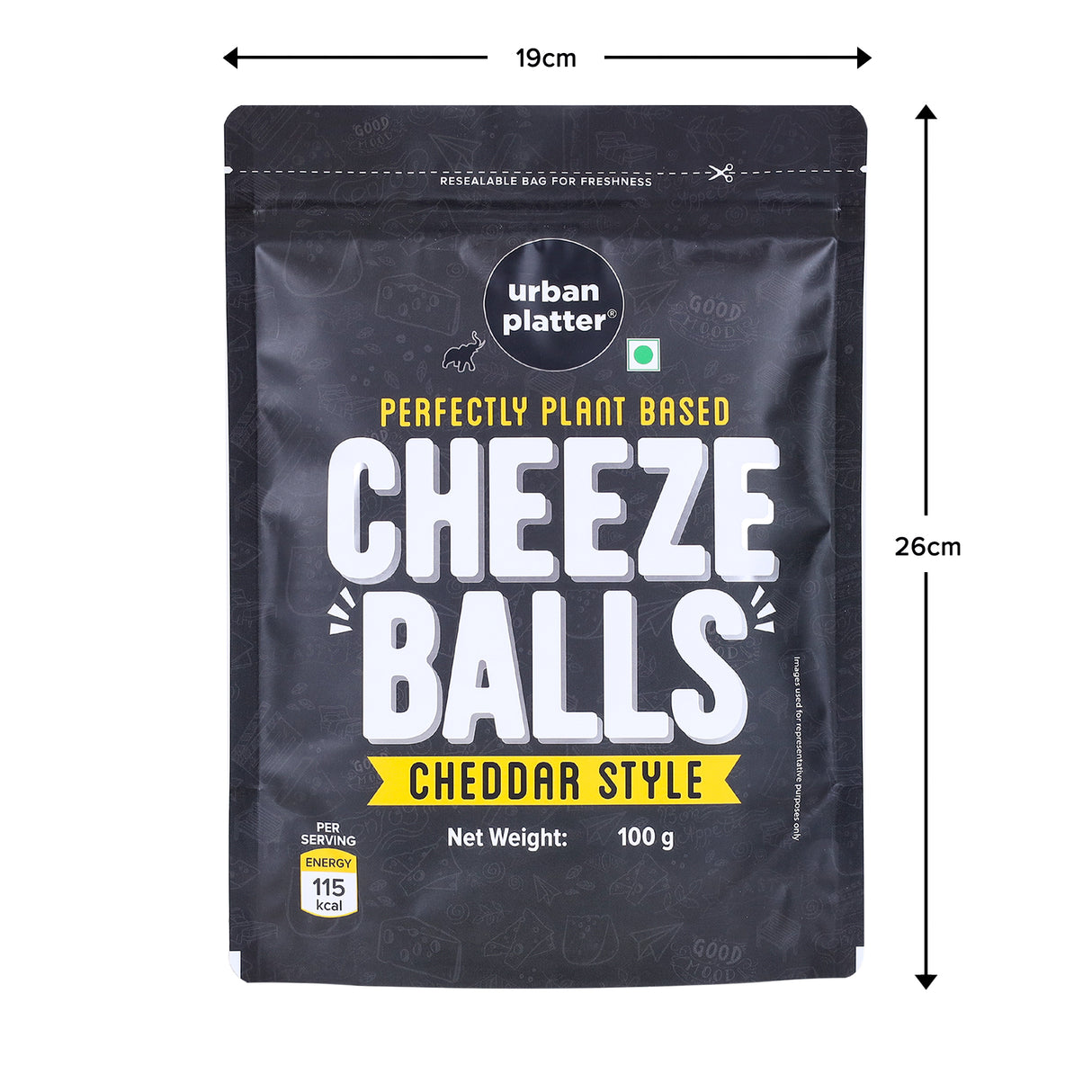 Urban Platter Cheese Balls, 100g (Cheddar Flavour, Plant-Based Snack)