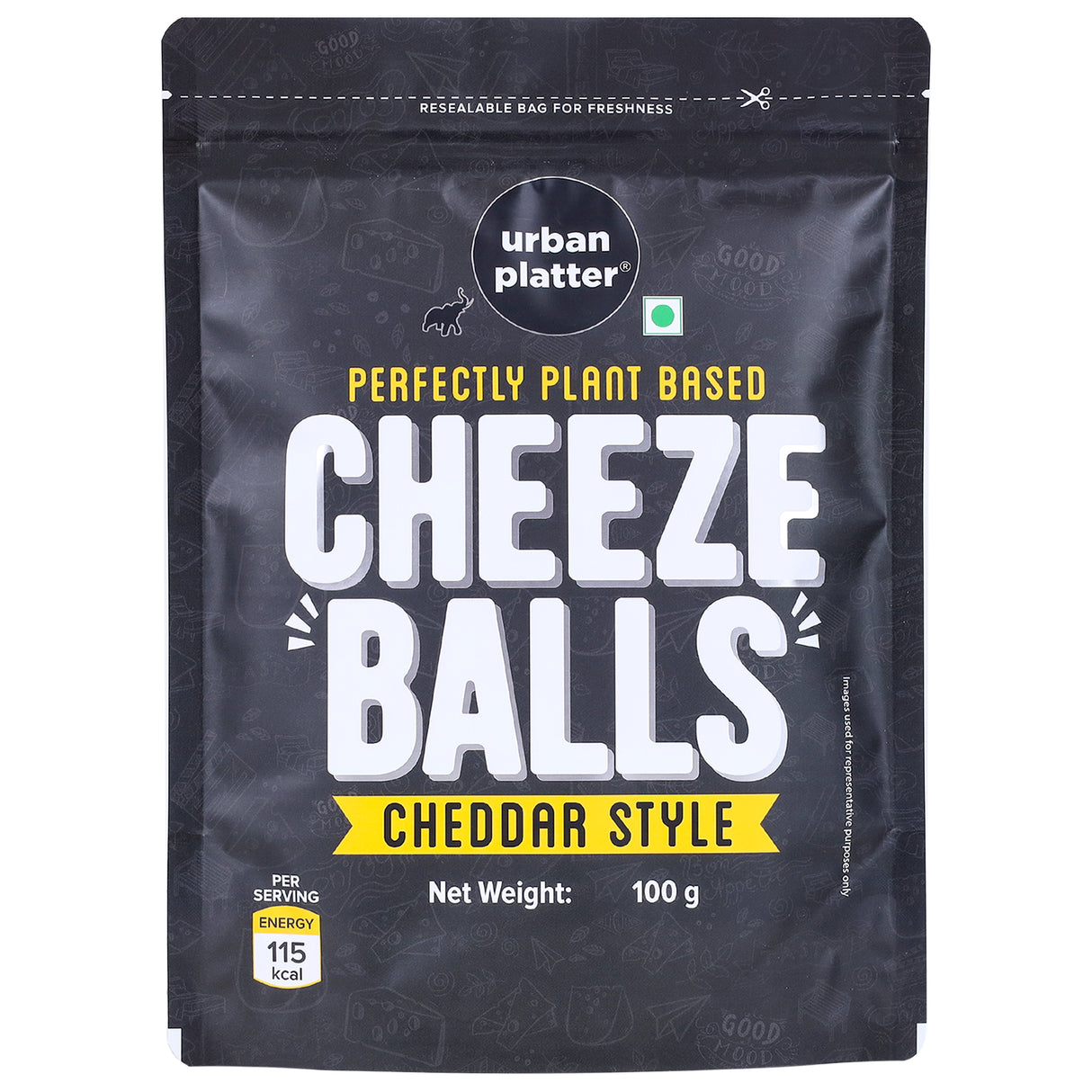 Urban Platter Cheese Balls, 100g (Cheddar Flavour, Plant-Based Snack)
