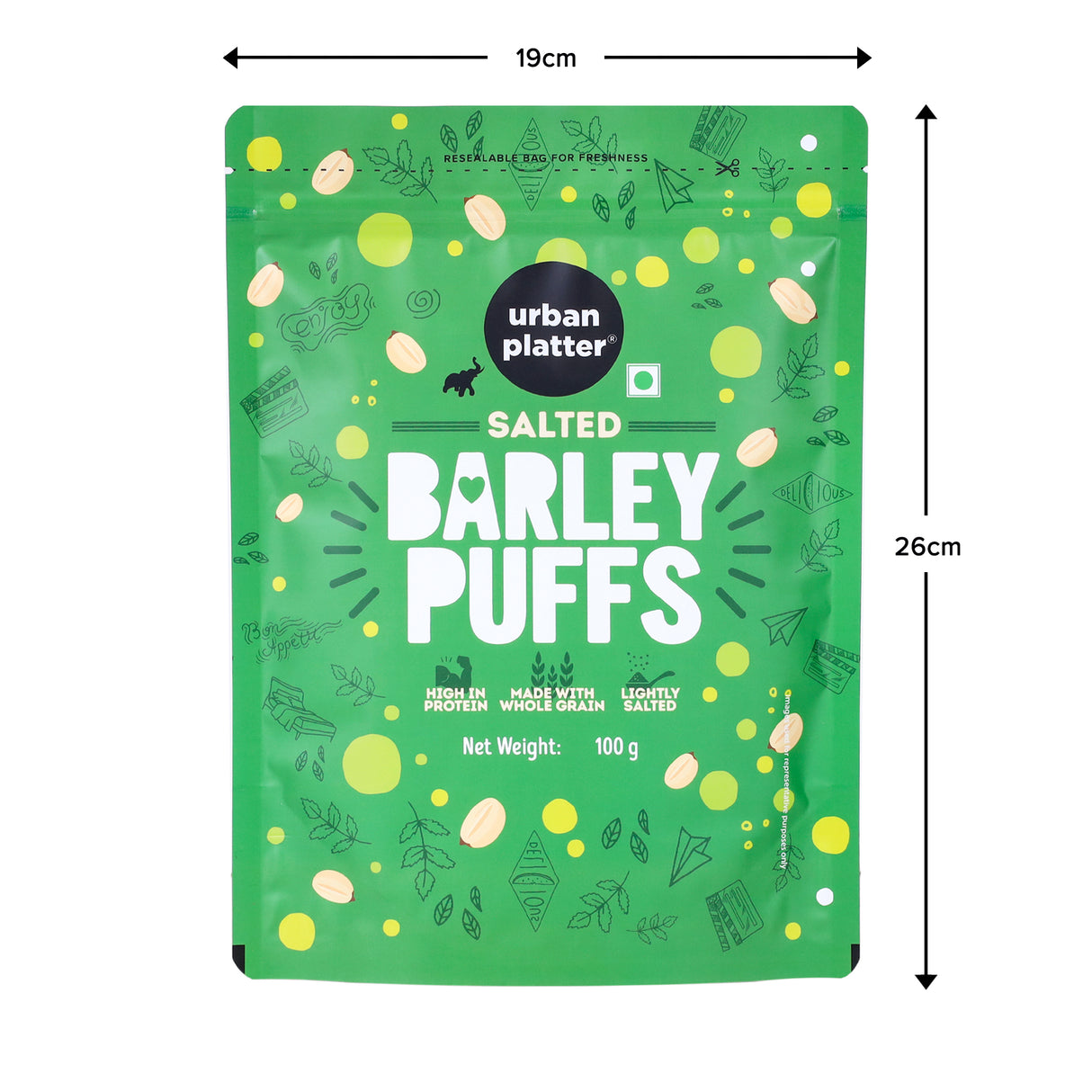 Urban Platter Barley Puff, 100g (Lightly Salted | High in Protein | Made from Whole Grain | Low-Fat Snack)