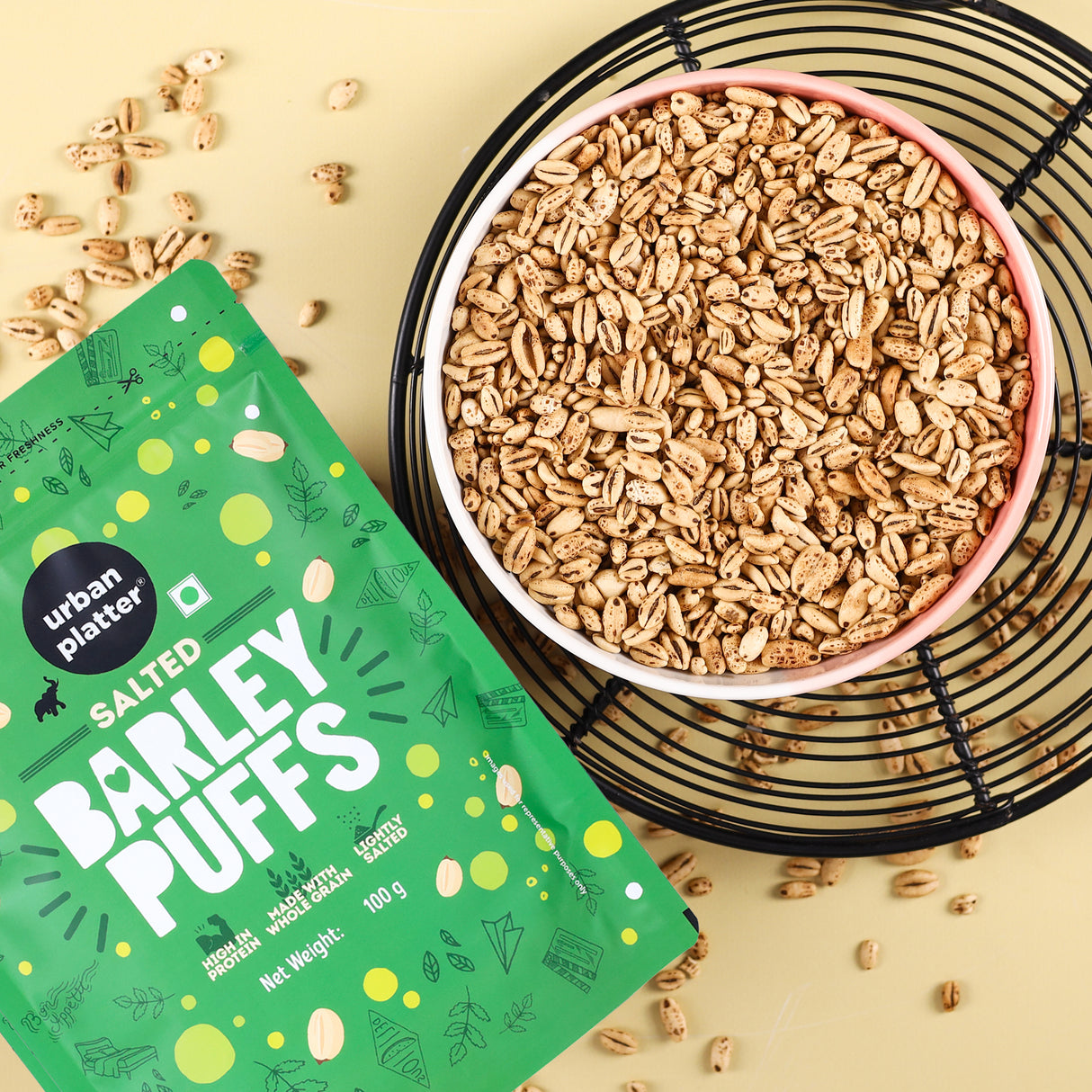 Urban Platter Barley Puff, 100g (Lightly Salted | High in Protein | Made from Whole Grain | Low-Fat Snack)