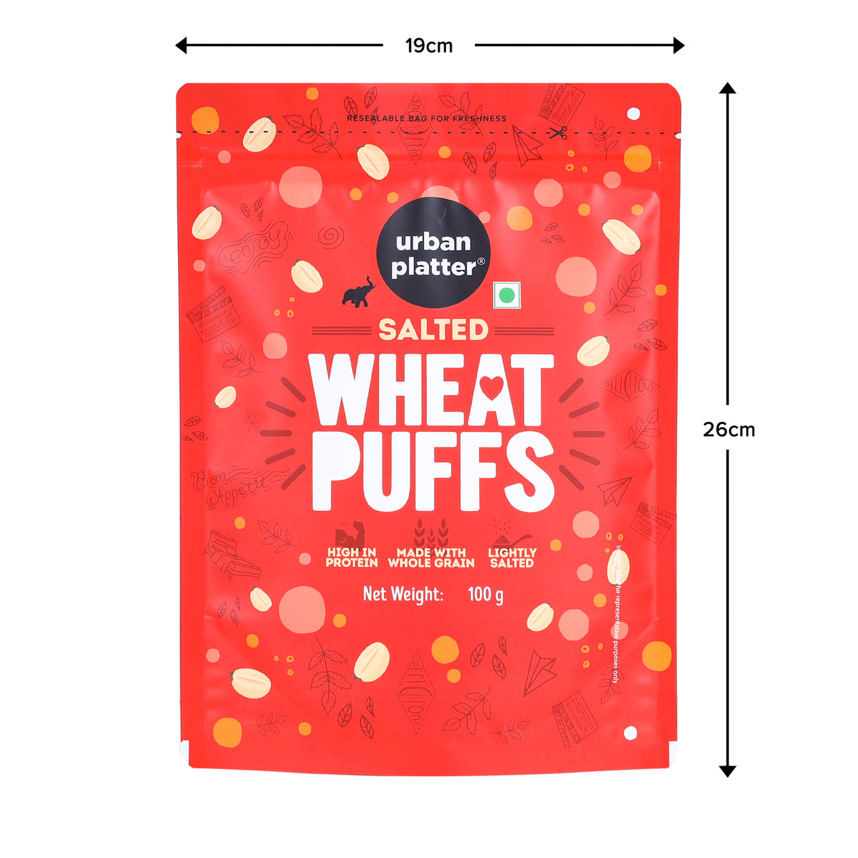 Urban Platter Salted Wheat Puff, 100g (Made from Whole Grain, High in Protein, Lightly Salted, Oil Free, Kid Friendly)