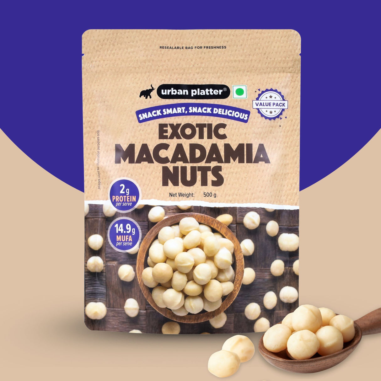 Urban Platter Bold and Exotic Macadamia Nuts, 1kg [500g * 2] (Grade A, Premium Quality, Crunchy, perfect for guilt-free snacking)