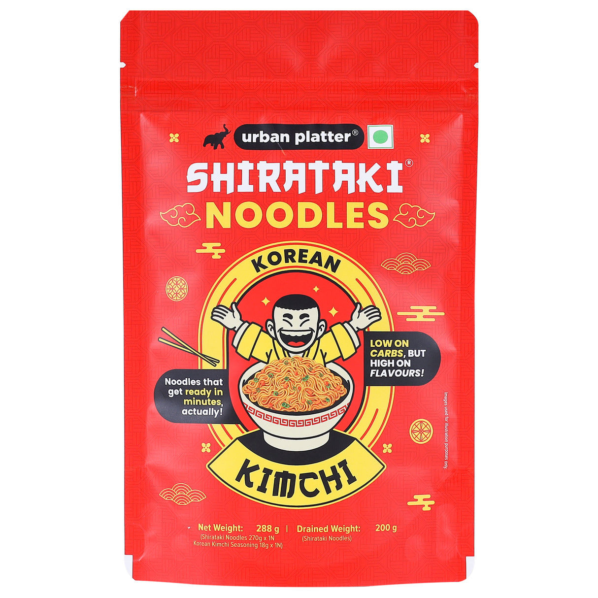 Urban Platter Korean Kimchi Shirataki Noodles, 288g (Keto-friendly, Low-Carb, Fat-free, Instant Noodles | Original Kimchi Flavour | Konjac Miracle Noodles)