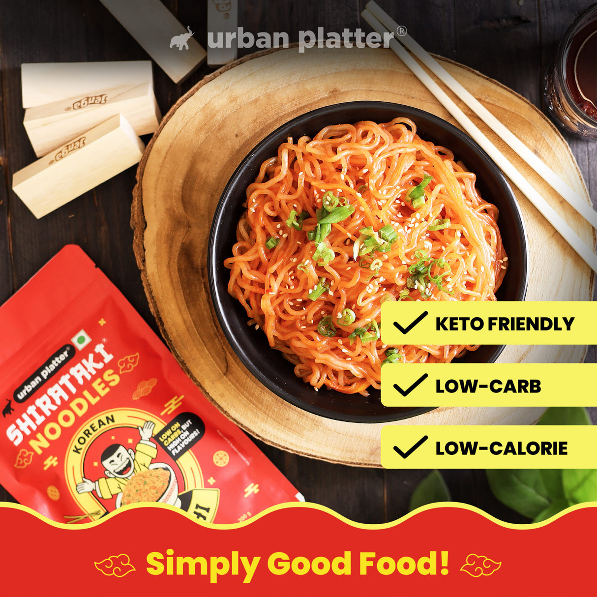 Urban Platter Korean Kimchi Shirataki Noodles, 288g (Keto-friendly, Low-Carb, Fat-free, Instant Noodles | Original Kimchi Flavour | Konjac Miracle Noodles)