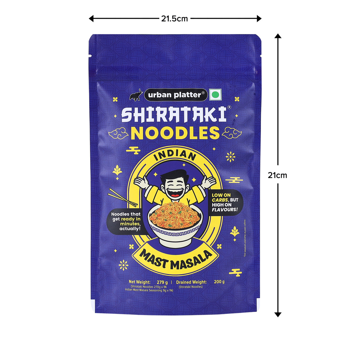 Urban Platter Indian Mast Masala Shirataki Noodles, 279g (Keto-friendly, Low-Carb, Fat-free, Instant Noodles | Zesty Indian Mast Masala | Konjac Miracle Noodles).