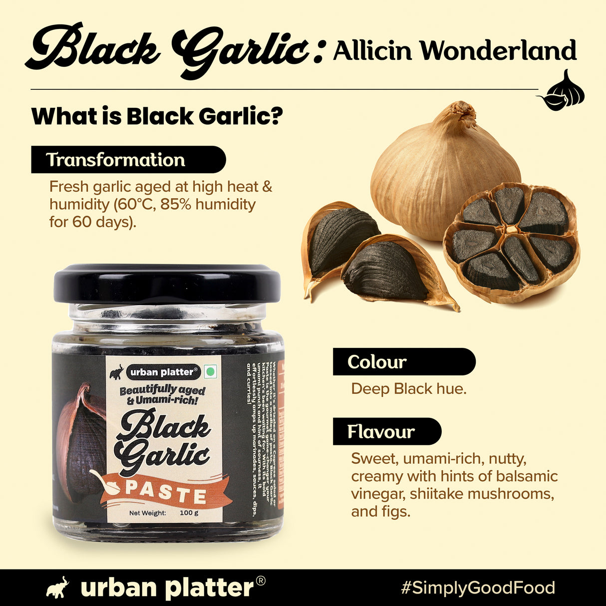 Urban Platter Black Garlic Paste, 100g [Umami-Rich, Slowly-aged, Functional Food, No preservatives]