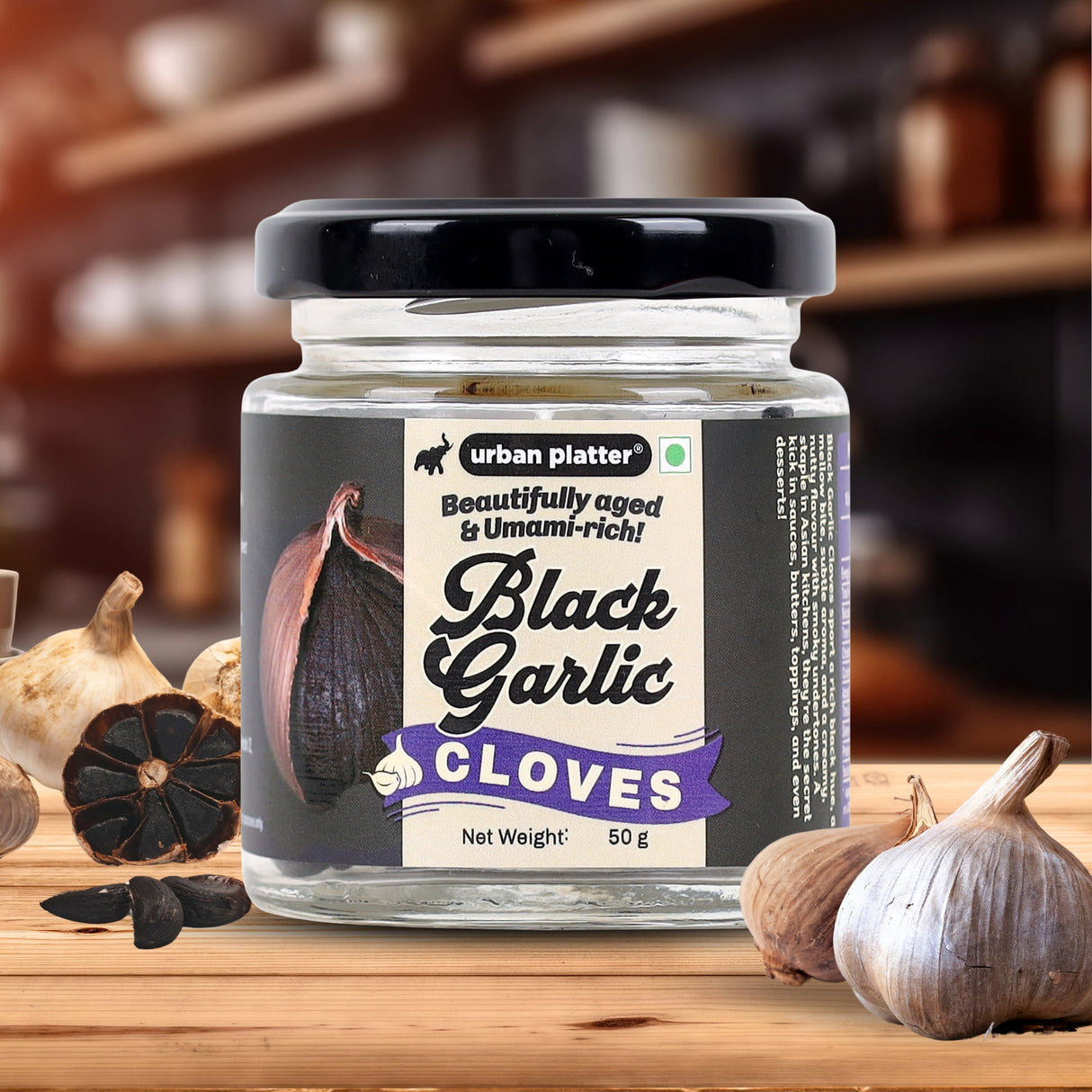 Urban Platter Black Garlic Cloves, 50g [Umami-Rich, Slowly-aged, Functional Food, No preservatives]