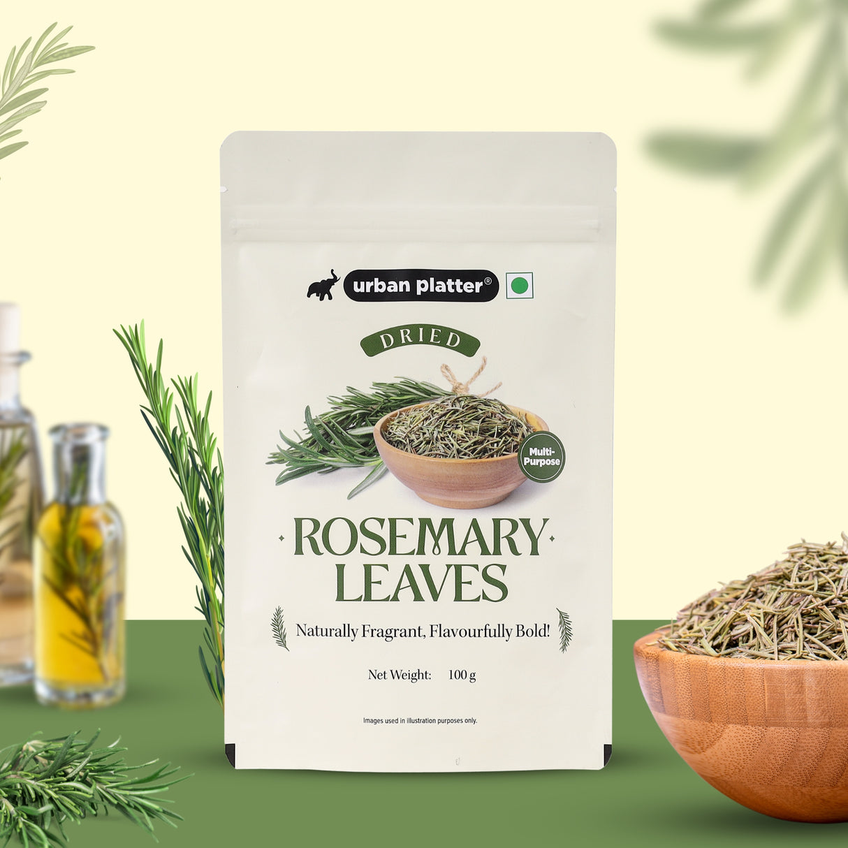 Urban Platter Dried Rosemary Leaves, 100g (Naturally Fragrant | Multipurpose | Free Spray Bottle)