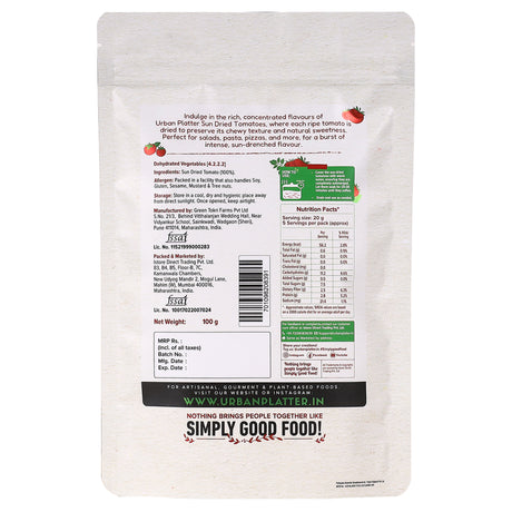 Urban Platter Sun-Dried Tomatoes, 100g (Naturally Dried Style Tomatoes, Rich Umami Flavour, Perfect for Pasta, Pesto, Salads, Sandwiches & Mediterranean Cooking)